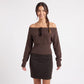 Off Shoulder Ribbed Waist Long Sleeve Knit Sweater