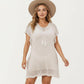 Knit Swim Cover Up Dress with Tassel Tie Neck Open Knit Trim and Relaxed Short Sleeves