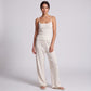 2-Piece Set Waffle Knit Ditsy Floral Camisole with Adjustable Straps and Relaxed Wide Leg Lounge Pants