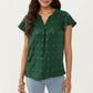 Short Sleeve Swiss Dot Top with Split Neckline and Soft Textured Fabric