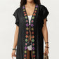 Embroidered Open Front Swim Cover Up Kimono Midi Beach Cardigan with Tassel Tie Detail