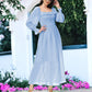 Smocked Long Sleeve Swiss Dot Lined Maxi Dress