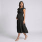 Maternity Smocked Tiered Midi Dress with Cap Sleeves and Round Neck
