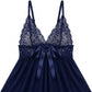 Lace Babydoll Chemise with V Neck Ribbon Bow and Flowy Skirt