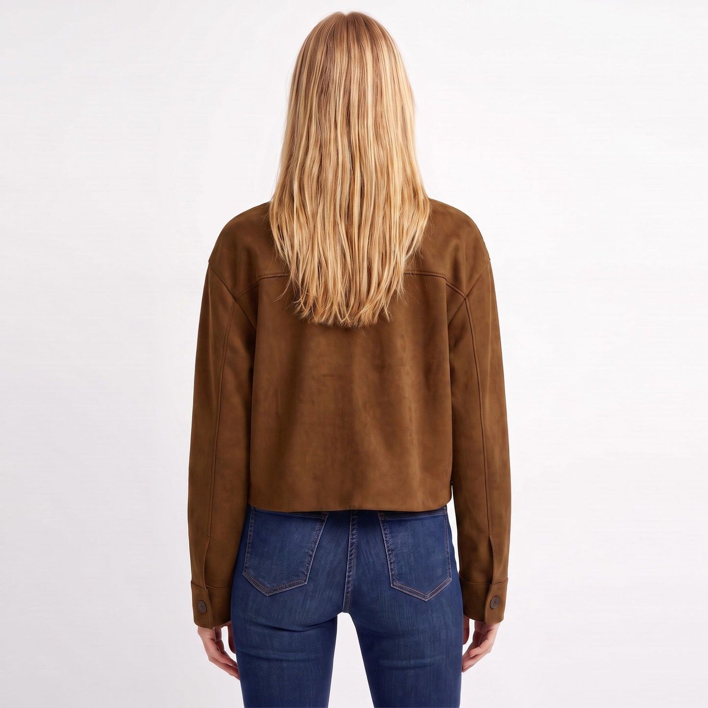 Cropped Button Front Shirt Jacket with Patch Pockets