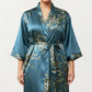 Plus Size Satin Floral Kimono Robe with Self Tie Belt Longline Open Front Lightweight Sleepwear