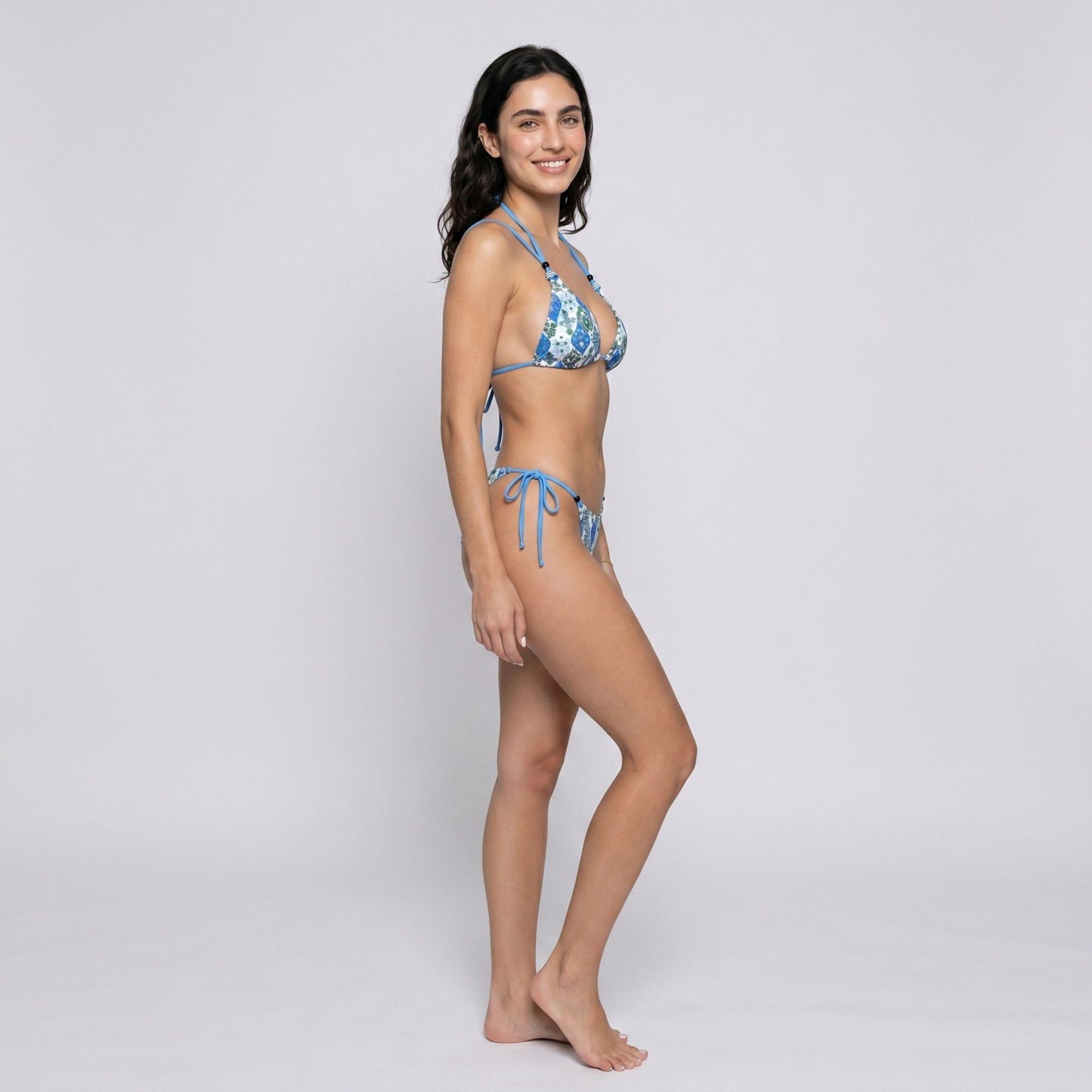 2 Piece Triangle Bikini Set with Halter Top and Tie Side Bottom