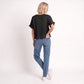 Short Sleeve Sweater Top Lace Ruffle Hem Textured Knit Blouse