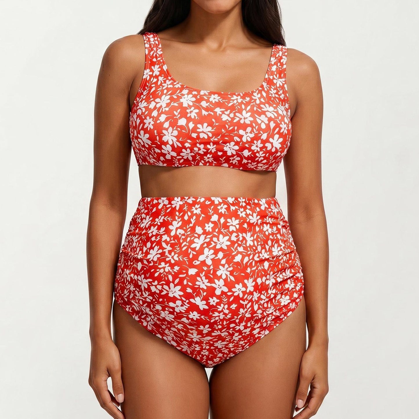 Halter Neck One-Piece Maternity Swimsuit with Starfish Detail and High Slit Skirt Cover-Up