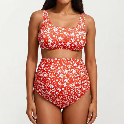 Halter Neck One-Piece Maternity Swimsuit with Starfish Detail and High Slit Skirt Cover-Up