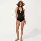 Maternity Ribbed One-Piece Swimsuit with Plunging Neckline and Ruched Waist