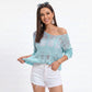 Open Stitch Knit Sweater One Shoulder Geometric Long Sleeve Top