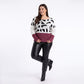 Plus Size Animal Print Colorblock Boat Neck Sweater