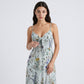 Floral Print Tie Front Maxi Dress with Spaghetti Straps and Flowy Skirt