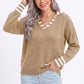 Long Sleeve Collared V Neck Knit Pullover Sweater