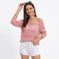 Open Stitch Knit Sweater One Shoulder Geometric Long Sleeve Top