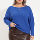 Plus Size Boat Neck Dolman Sleeve Pullover Sweater