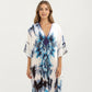 Tie Dye Medallion Kaftan Maxi Dress with V-Neckline and Relaxed Flowy Silhouette