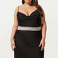 Plus Size Satin Slip Dress with Lace Waist Detail Adjustable Spaghetti Straps Midi Sleepwear Nightgown
