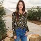 V-Neck Leopard Print Sweater with Cutout Detail Long Sleeves