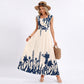 Border Print Maxi Dress Square Neck Sleeveless A Line Dress