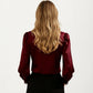 Long Sleeve Blouse with Lace Trim Front and Puff Sleeve Cuffs