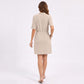 Waffle Knit Collared V-Neck Drawstring Short Dress
