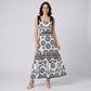 Tie Shoulder Square Neck Midi Dress Black and White Floral Smocked Tiered Sundress