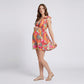 Tropical Print Maternity Romper with V-Neck and Smocked Empire Waist