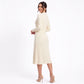 Ribbed Polo Midi Dress Long Sleeve Collared Button Placket Knit Dress