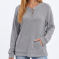 Thermal Waffle Knit Henley Top with Kangaroo Pocket