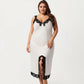 Plus Size Long Satin Chemise Lace Trim Split Hem Nightgown Adjustable Strap Slip Dress