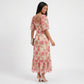 Floral Midi Dress Square Neck Flutter Sleeve Ruffle Hem Dress
