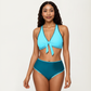 2-Piece Set Tie Front Bikini Top with Scalloped Trim and High Waisted Bottom