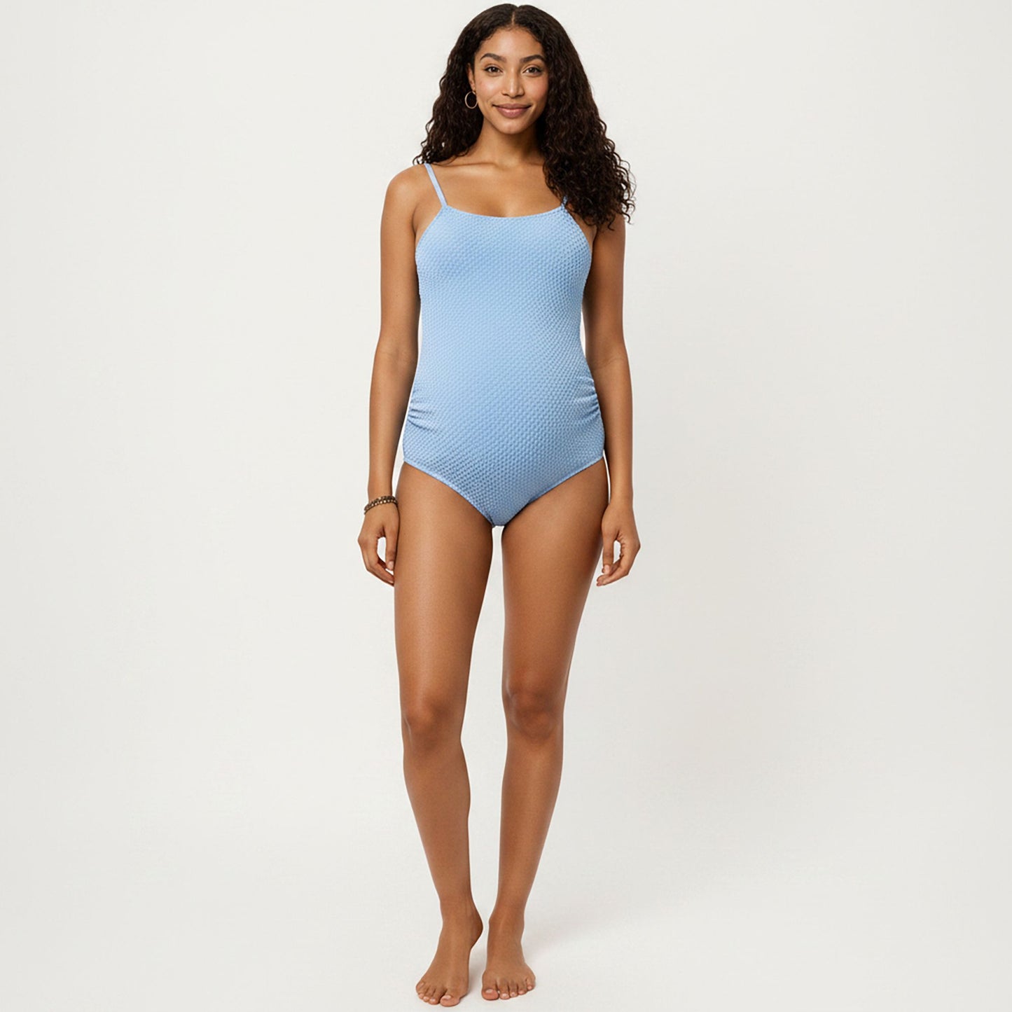 Maternity Ribbed One-Piece Swimsuit with Adjustable Straps and Front Ruched Detailing