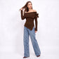 Off Shoulder Bow Asymmetrical Knit Sweater