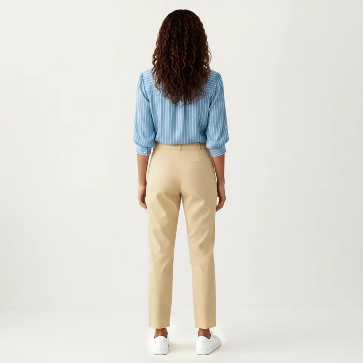 Striped Button Down Blouse with Collared Neckline and Puff Sleeves