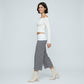 Contrast Foldover Waistband Striped Cropped Wide-Leg Trousers