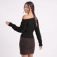 Off Shoulder Ribbed Waist Long Sleeve Knit Sweater