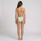 2-Piece Ribbed Triangle Halter Bikini Swimsuit with Beaded Straps Side Tie Bottoms and Smooth Stretch Fit