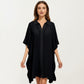 Button Front Swim Cover Up Shirt Dress Loose Lightweight Beach Kaftan