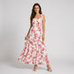 Floral Print Tie Shoulder Smocked Bodice Tiered Maxi Dress with Square Neckline and Flowy A Line Silhouette
