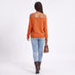 Cold Shoulder Strap Argyle Textured Long Sleeve Knit Sweater