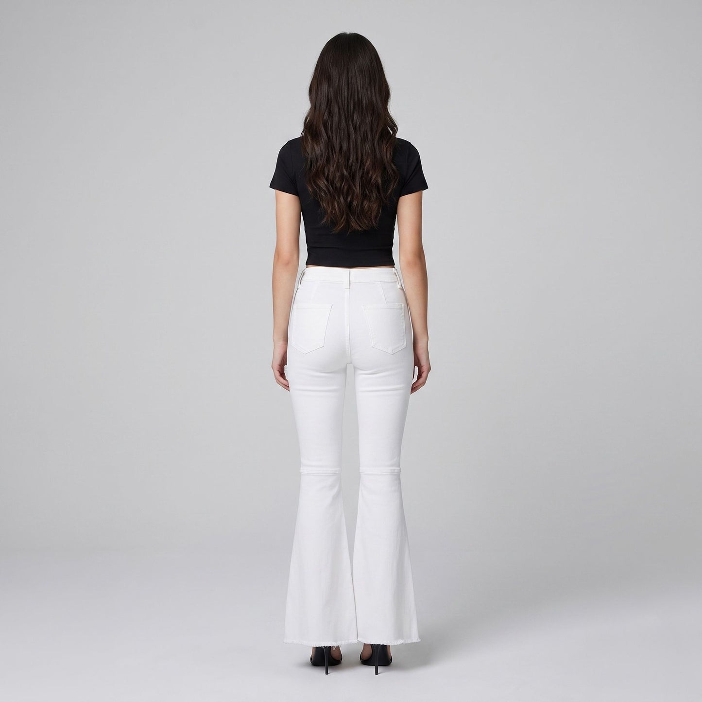 High Rise Flare Pants Button Front Stretch Wide Leg Hem Pants