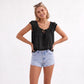 Ruffle Sleeve Blouse Smocked Neck Tie Front Flowy Top