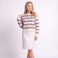 Striped Crewneck Button-Front Cardigan Sweater