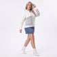 Plus Size Striped Johnny Collar Knit Sweater