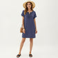 Short Sleeve Shift Dress with Split V Neck Embroidered Detail Relaxed Fit Casual Tunic Dress