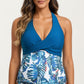 Maternity One-Piece Swimsuit with Twist Front and Tropical Leaf Print