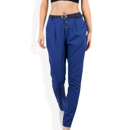 High Waist Button Front Tapered Pants with Side Pockets